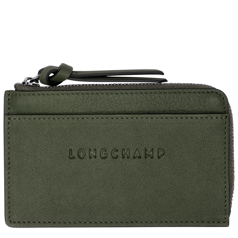 3D Porte cartes cuir Kaki Longchamp