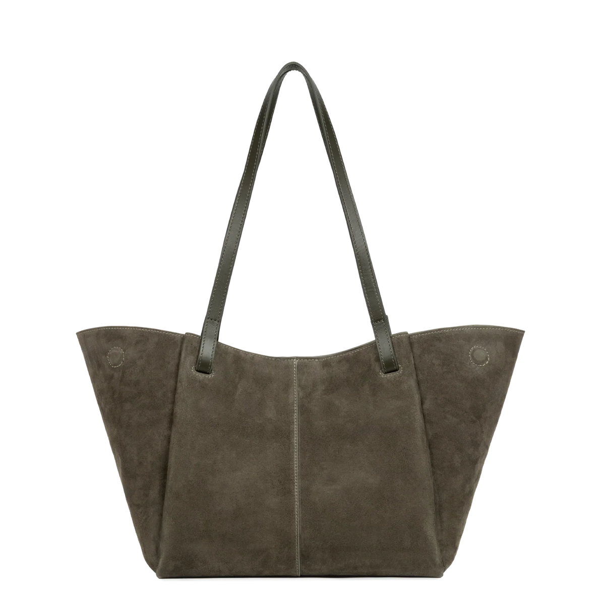Sac cabas porté épaule en cuir velours Khaki Lancaster