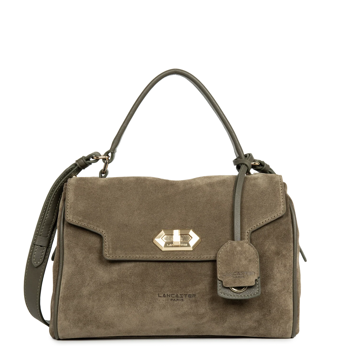 Sac porté main cuir velours Suède Grace Khaki Lancaster