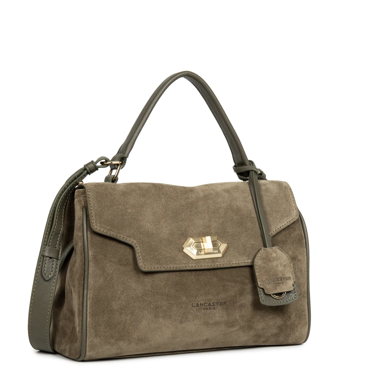 Sac porté main cuir velours Suède Grace Khaki Lancaster – vue 4