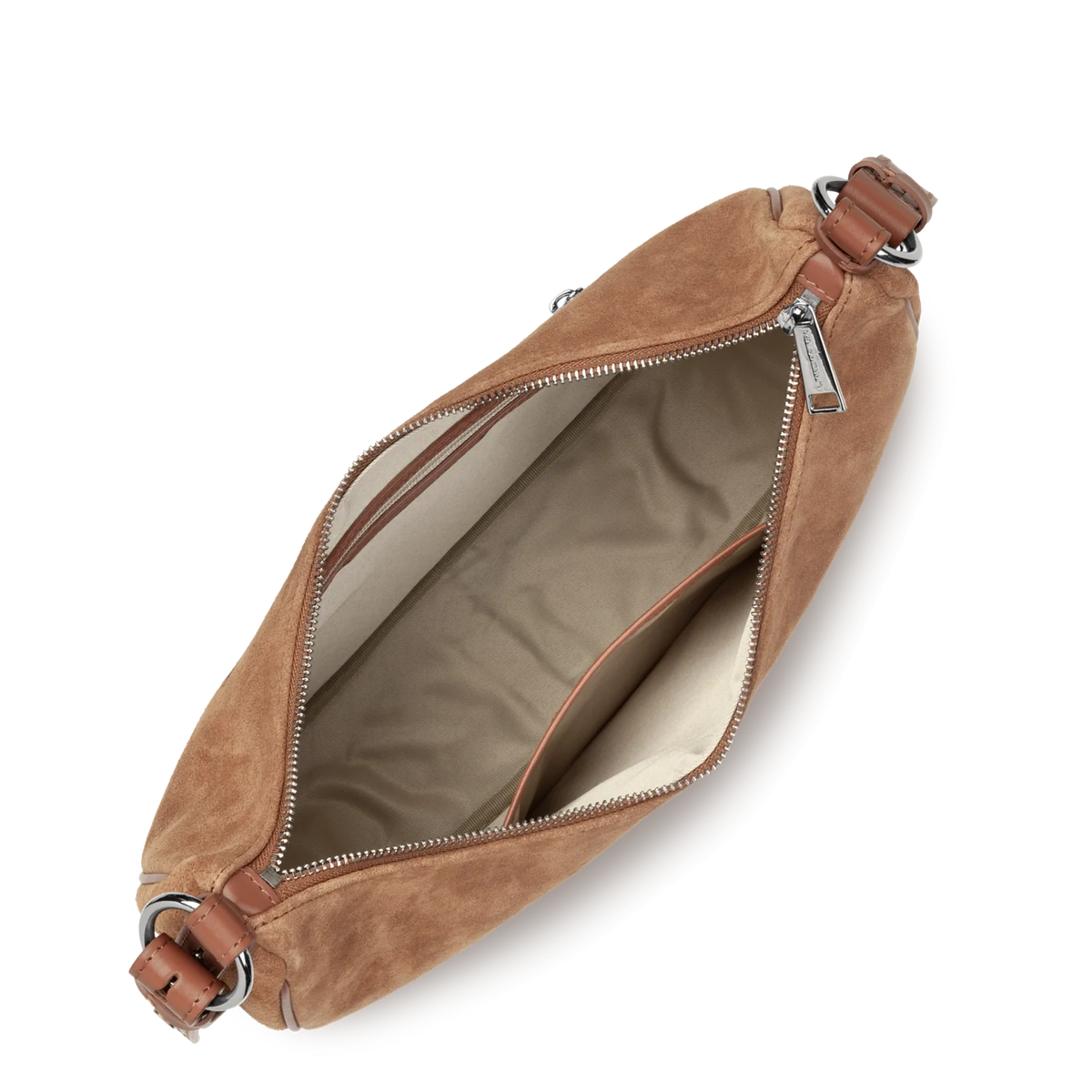 LANCASTER - Grand sac besace Lancaster Suède IT en cuir velours camel