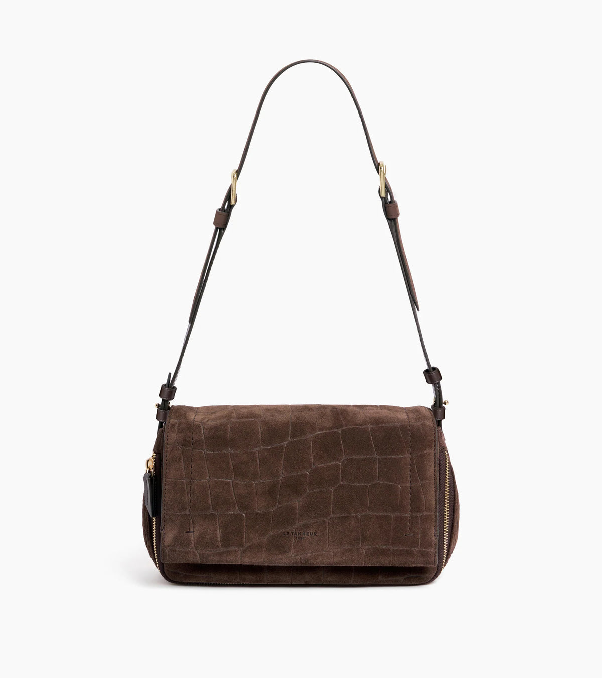 Aurore Petit sac bandoulière en cuir refente de velours embossé crocodile Le Tanneur