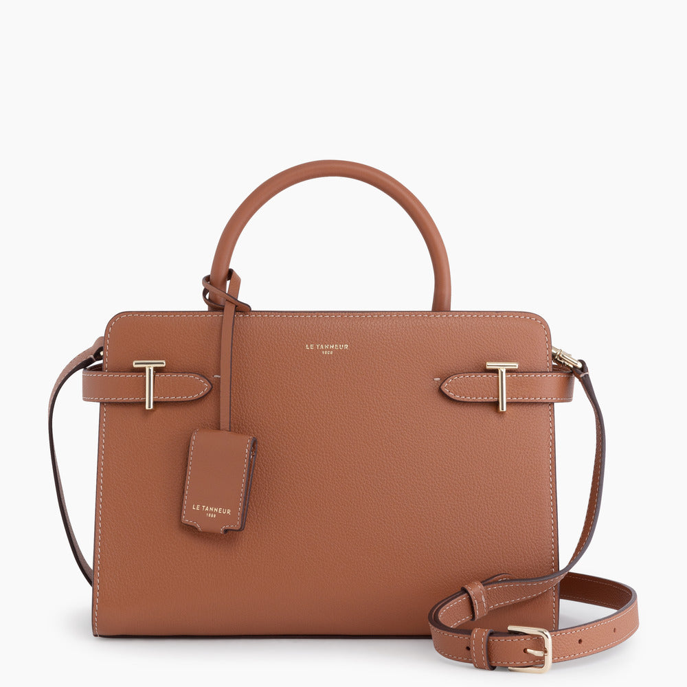 Sac à main petit modèle Emilie en cuir grainé marron tan Le Tanneur