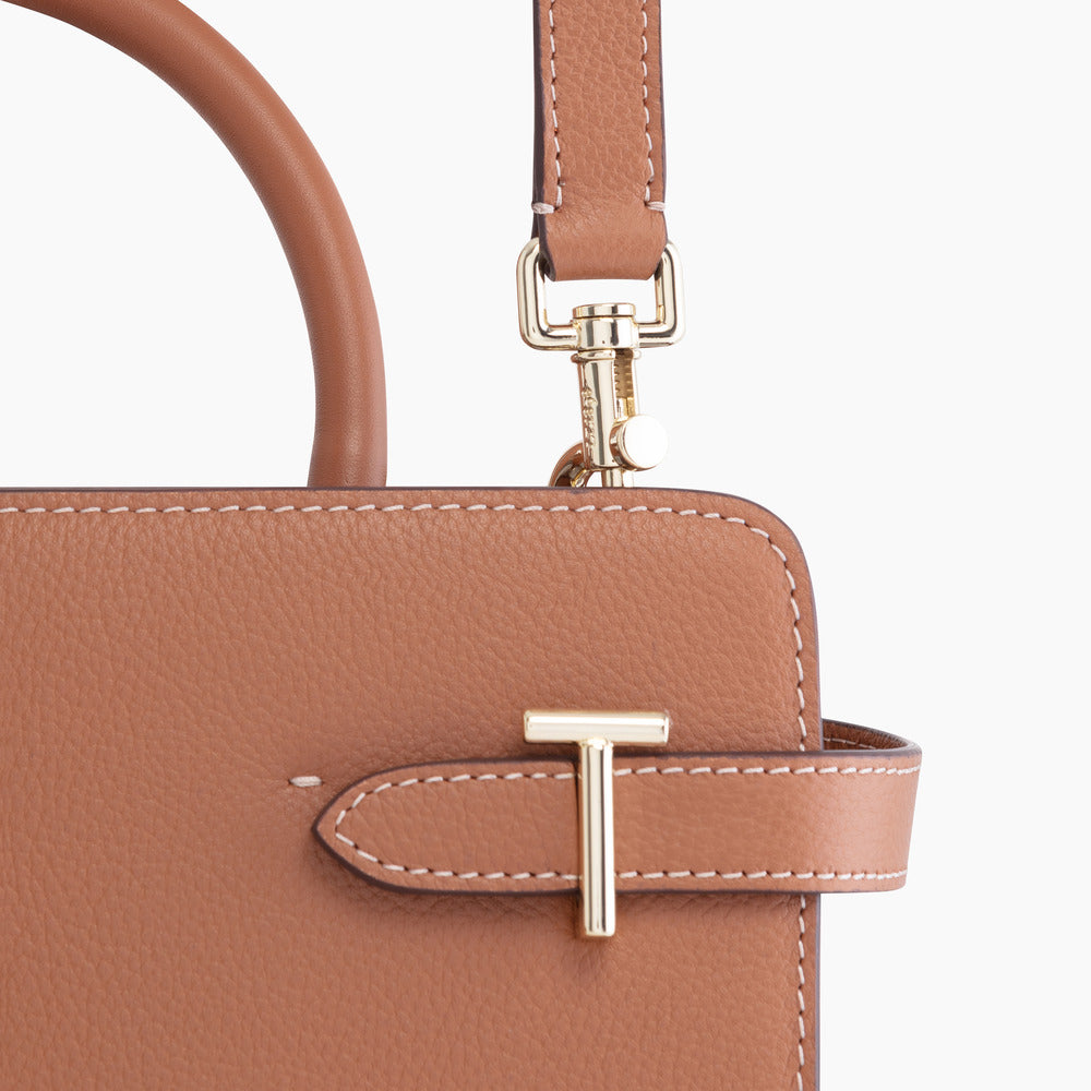 Sac à main petit modèle Emilie en cuir grainé marron tan Le Tanneur – vue 2