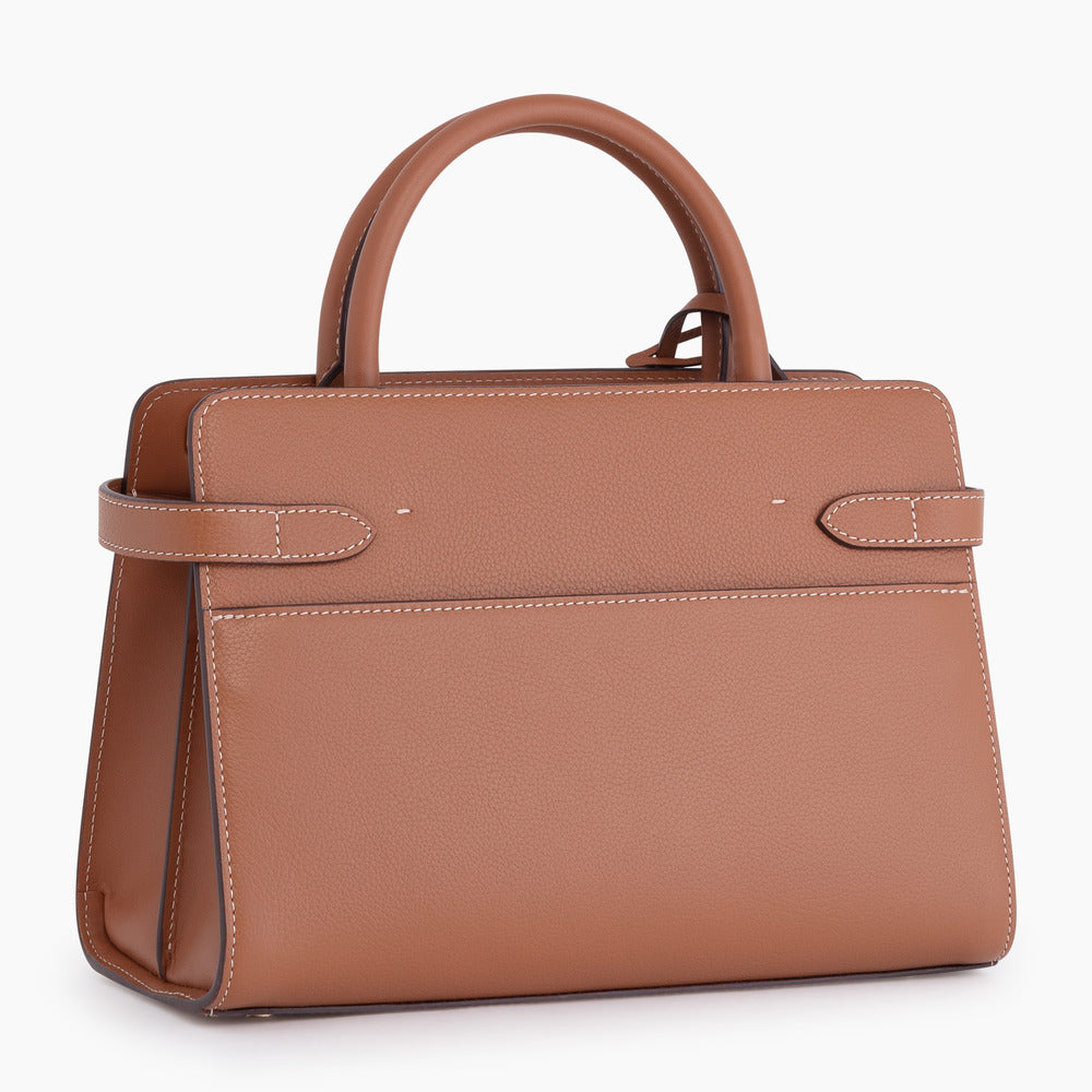 Sac à main petit modèle Emilie en cuir grainé marron tan Le Tanneur – vue 4