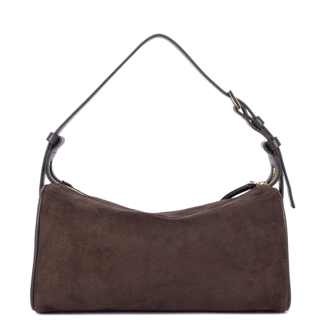 Sac baguette porté épaule en cuir velours Suède Marron Lancaster