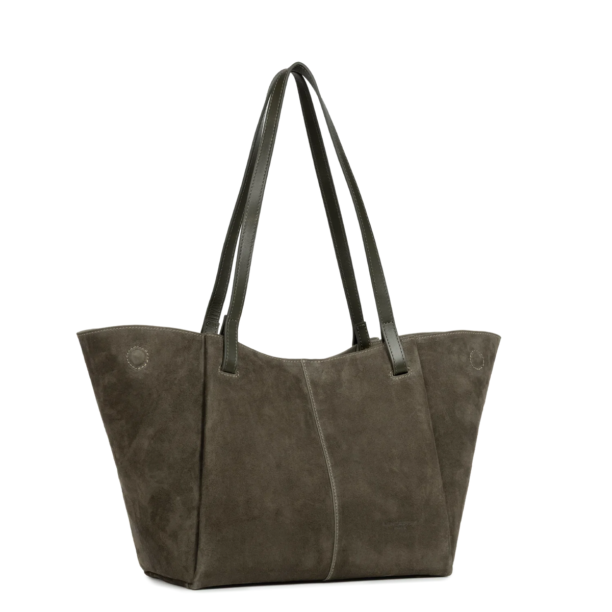 Sac cabas porté épaule en cuir velours Khaki Lancaster – vue 2