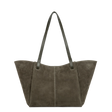 Sac cabas porté épaule en cuir velours Khaki Lancaster