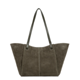 Sac cabas porté épaule en cuir velours Khaki Lancaster