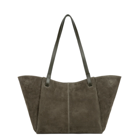 Sac cabas porté épaule en cuir velours Khaki Lancaster