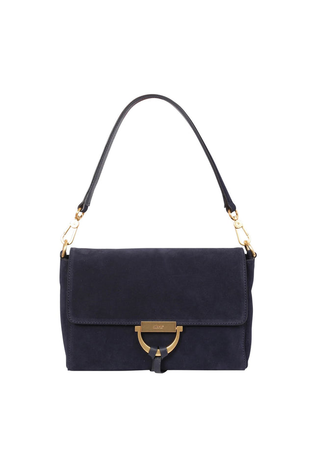 Sac porté épaule en daim Navy Temi Abro