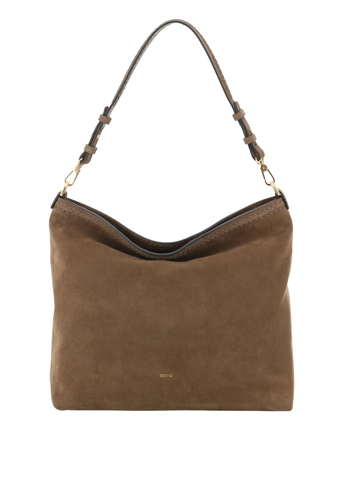 Grand sac porté épaule en daim Signature Khaki Abro
