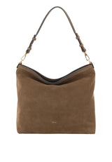 Grand sac porté épaule en daim Signature Khaki Abro