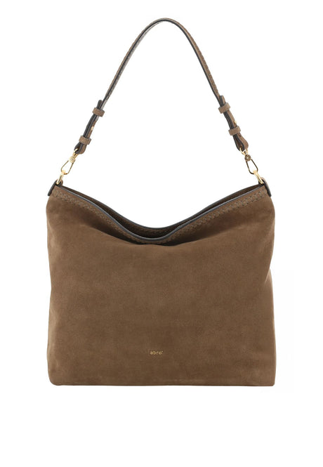 Grand sac porté épaule en daim Signature Khaki Abro