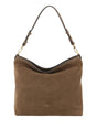 Grand sac porté épaule en daim Signature Khaki Abro