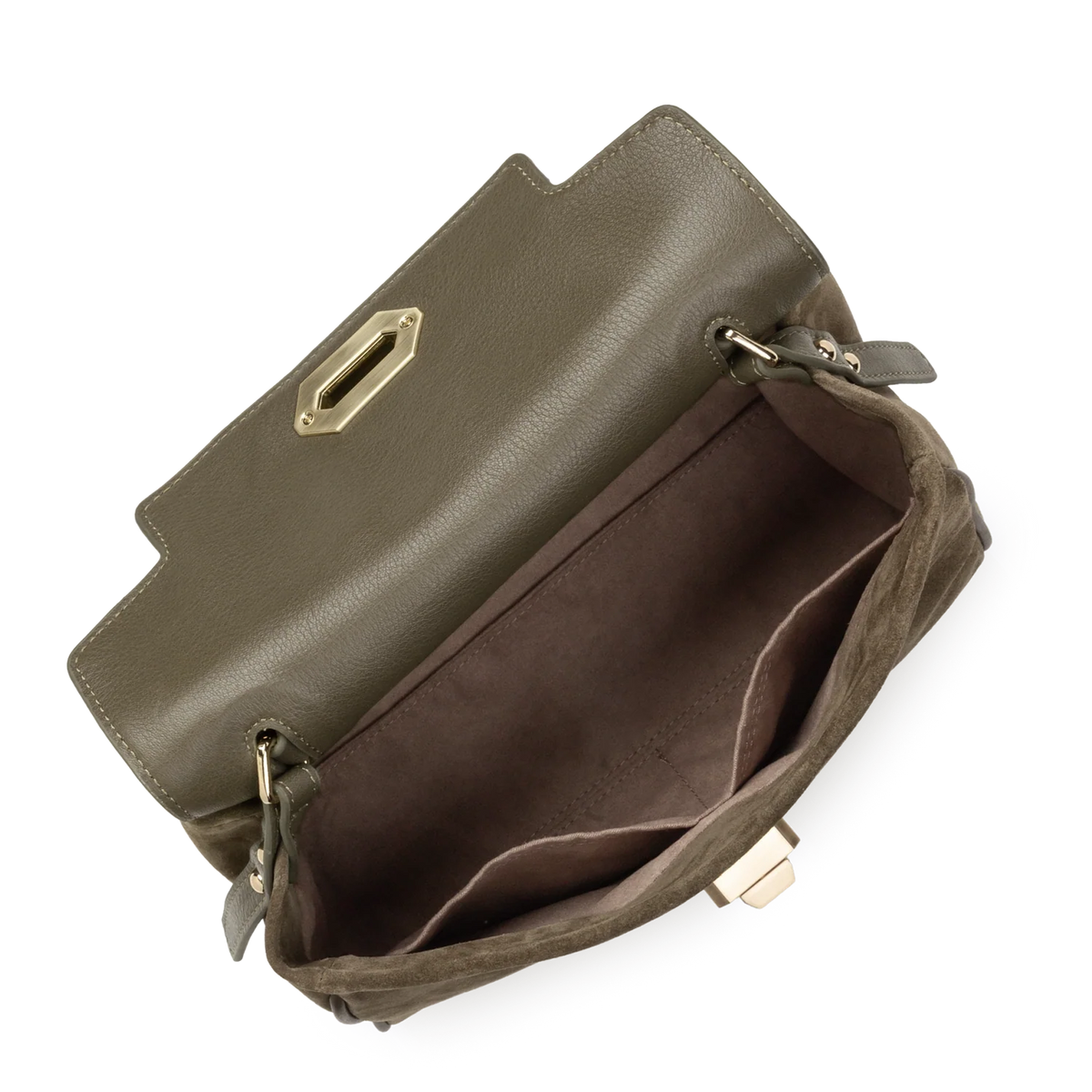 Sac porté main cuir velours Suède Grace Khaki Lancaster – vue 2