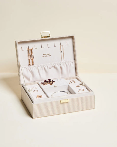 Boite à bijoux Louise velours côtelé beige Maison Scarlett