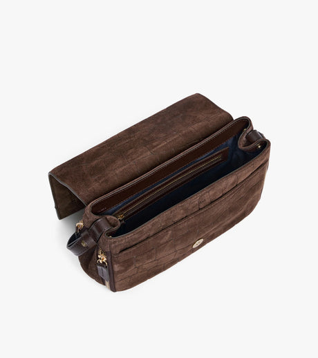 Aurore Petit sac bandoulière en cuir refente de velours embossé crocodile Le Tanneur – vue 2