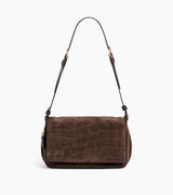Aurore Petit sac bandoulière en cuir refente de velours embossé crocodile Le Tanneur
