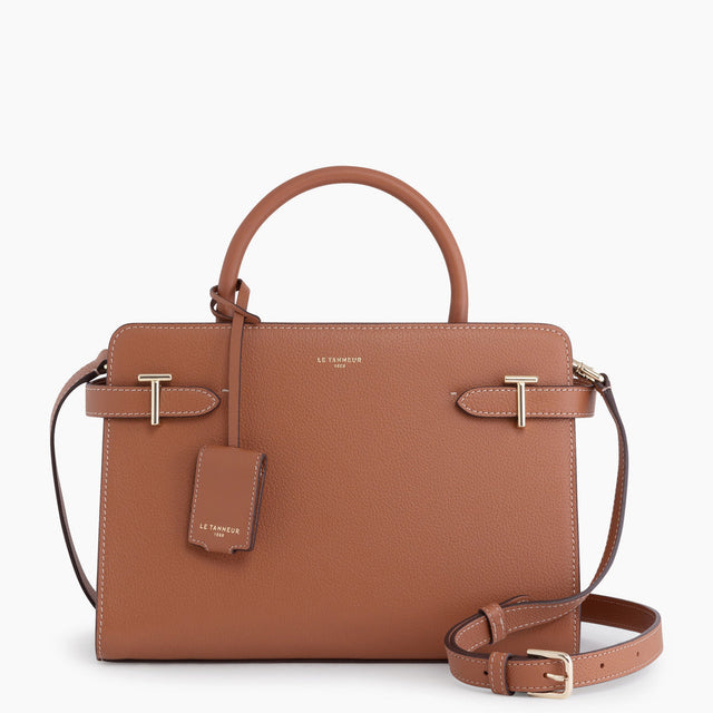 Sac à main petit modèle Emilie en cuir grainé marron tan Le Tanneur